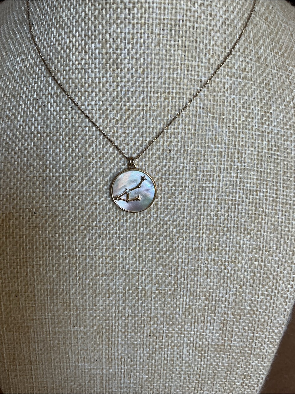 Gold Cancer Zodiac Constellation Mother-of-Pearl Pendant Necklace